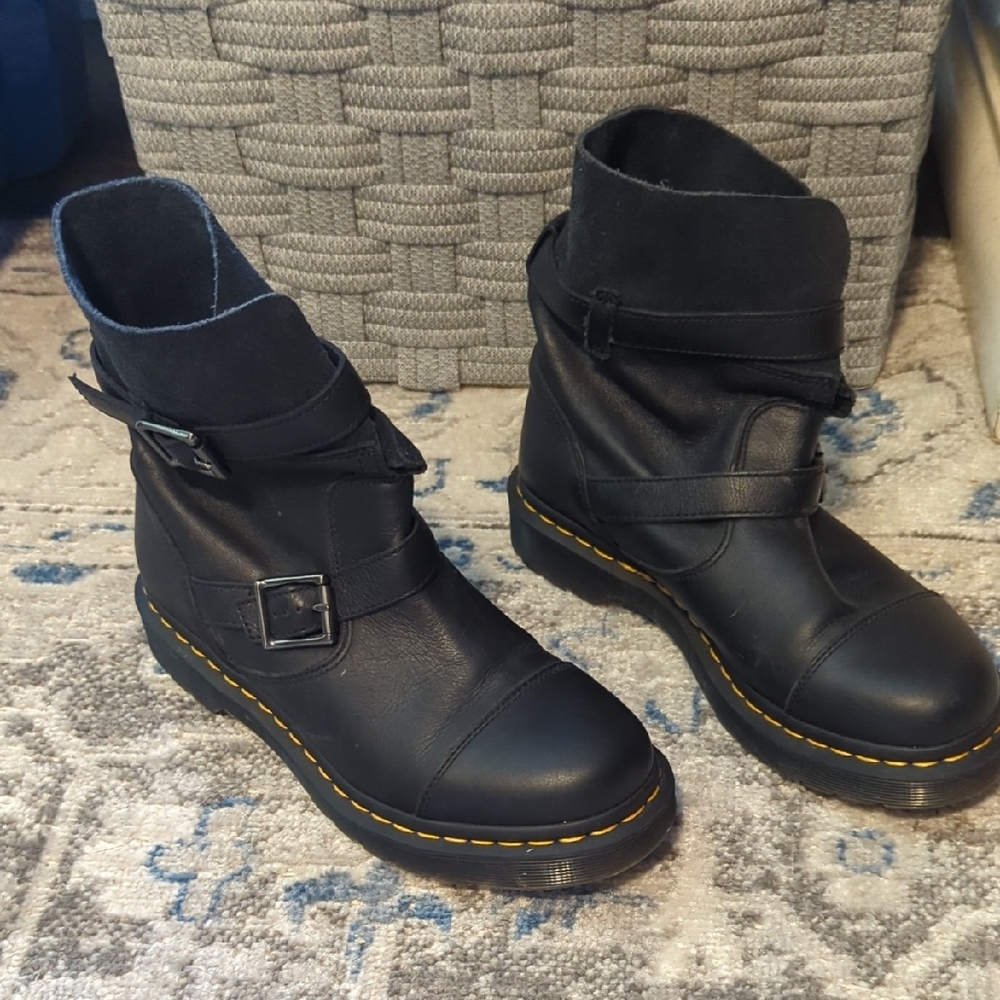 Dr. Martens Black Combat Boots with Buckle